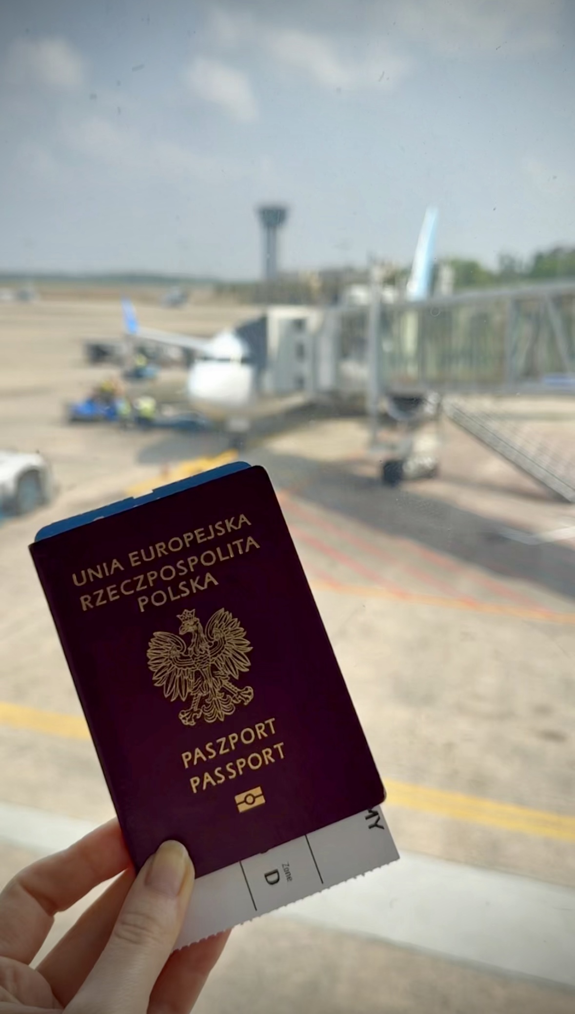Paszport z samolotem w tle.